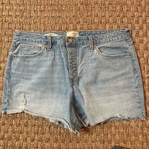 light wash button up shorts